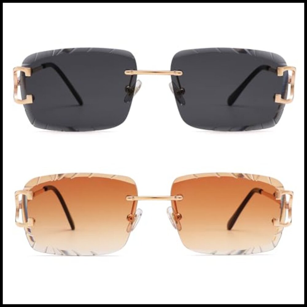 Rimless Rectangle Sunglasses Frameless Square Tre… - image 2